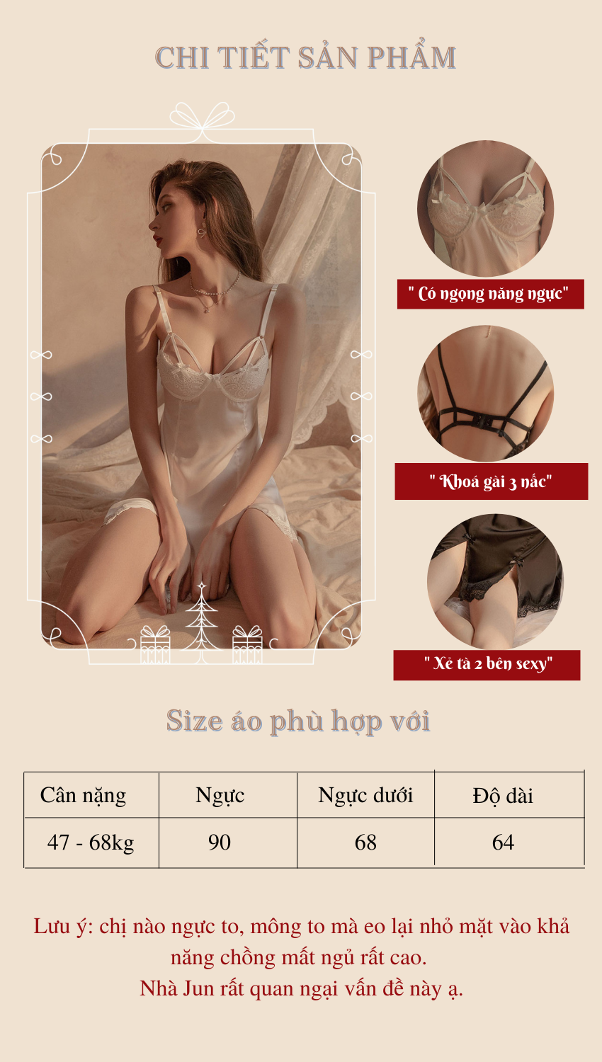 Váy ngủ sexy gợi cảm đồ ngủ dây vai tuỳ chỉnh, dây lưng có 3 nhấc lựa chọn - chất lụa satin mềm mịn_DN17