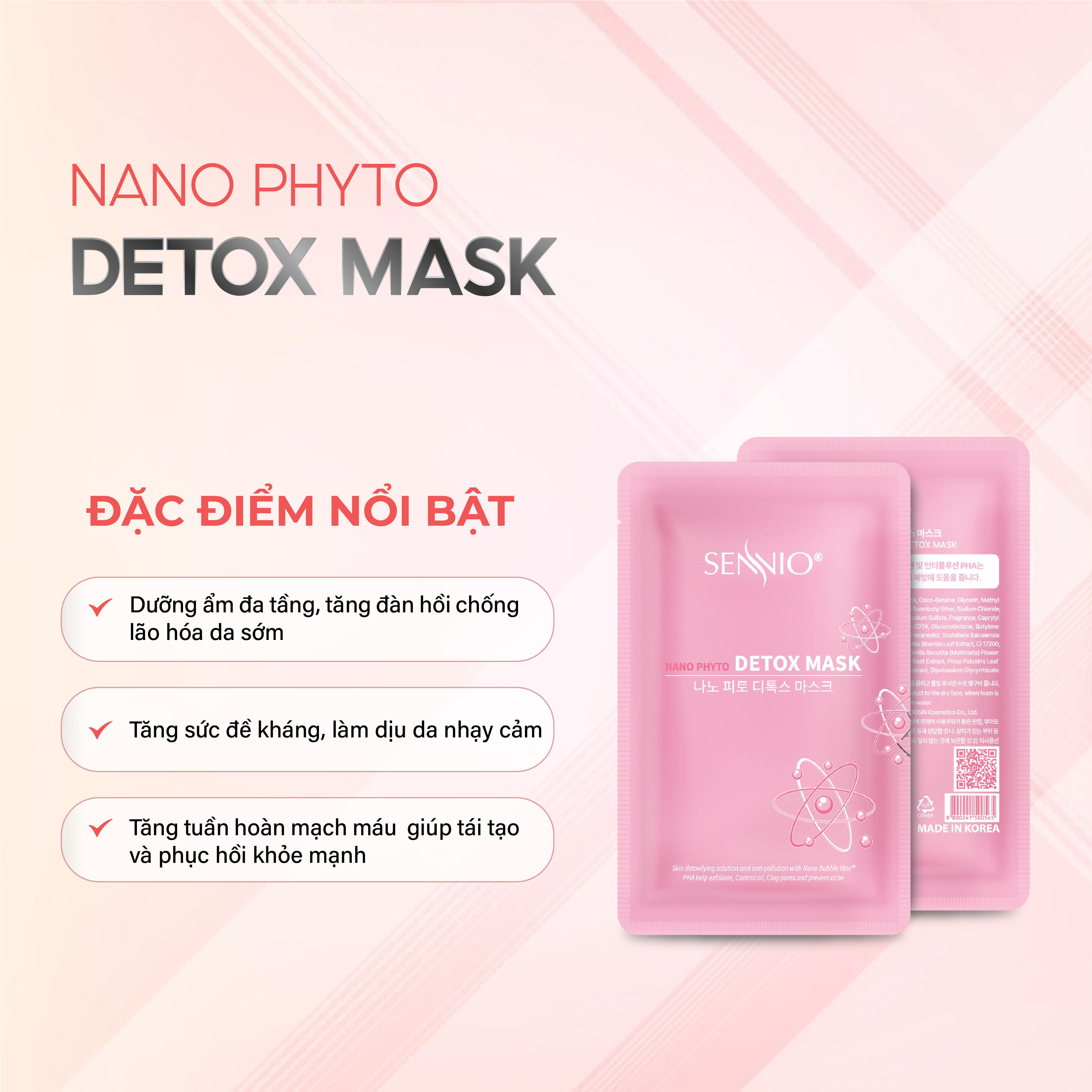 Mặt nạ sủi bọt thải độc Sennio Nano Phyto Detox Mask dưỡng ẩm trắng da gói 5ml SNO 808-1
