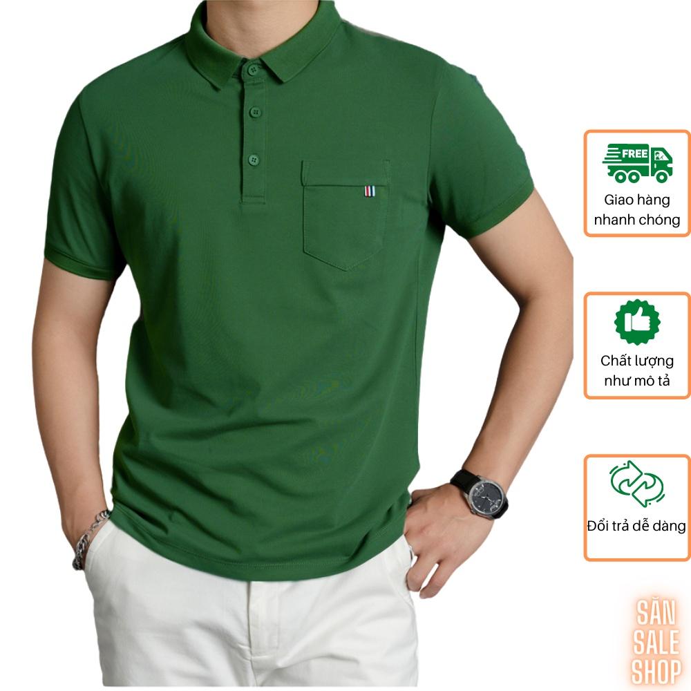 Áo thun Polo nam cổ bẻ vải Cotton CVC trơn hoạ tiết túi ngực dệt 3S x THE SIZE - Đen