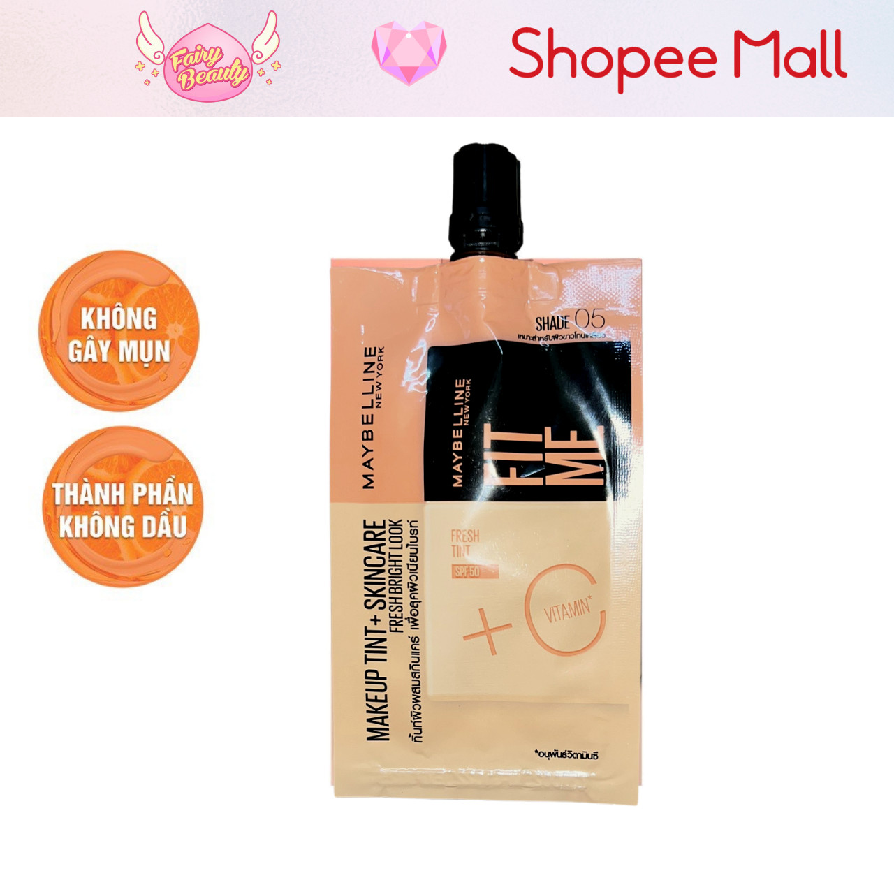 [MAYBELLINE NEW YORK] Kem Nền Chứa Vitamin C Giúp Sáng Da, Chống Nắng & Căng Mướt Tối Ưu Fit Me Fresh Tint SPF50+ 30/5ml