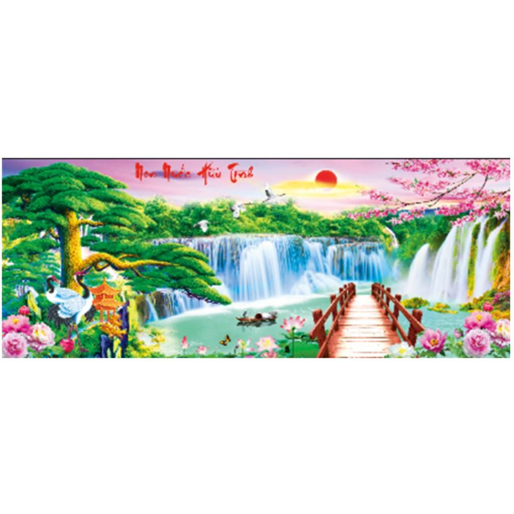 Tranh thêu chữ thập phong cảnh non nước hữu tình -X8021