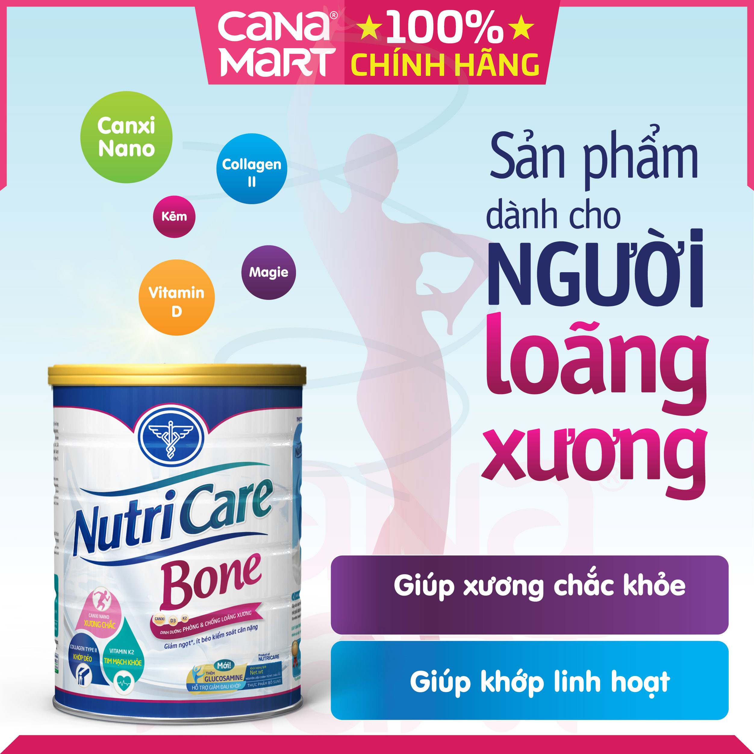 Sữa bột Nutricare Bone phòng chống loãng xương sụn khớp cho người lớn tuổi (900g)