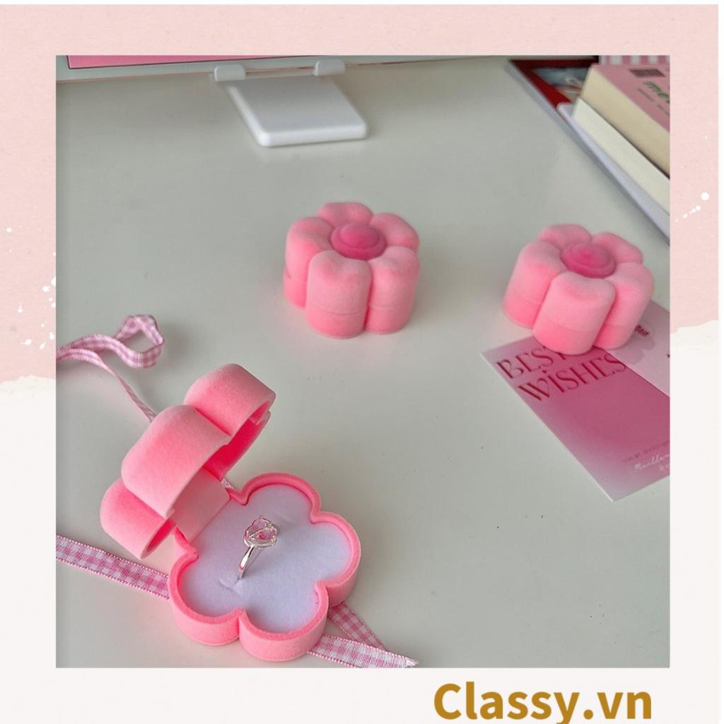 Hộp đựng nhẫn, đựng khuyên tai Classy hình bông đào màu hồng Q1591