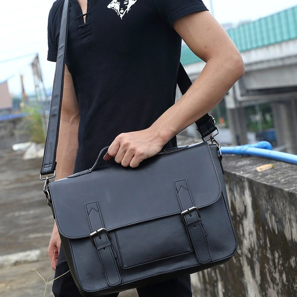 Men's Retro Briefcase Crazy Horse Leather Waterproof Laptop Business Bag