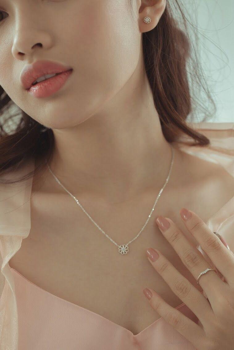 Vòng cổ bạc Bling It mặt hoa thược dược đá mùa thu BIVC219