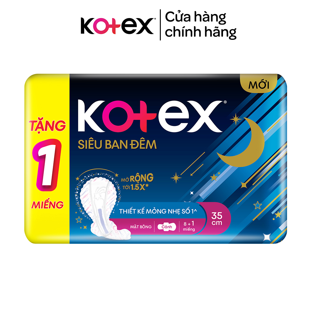 [Tặng 1M đến khi hết hàng] Băng vệ sinh Kotex ban đêm mặt bông 8 miếng 35 cm siêu mỏng cánh