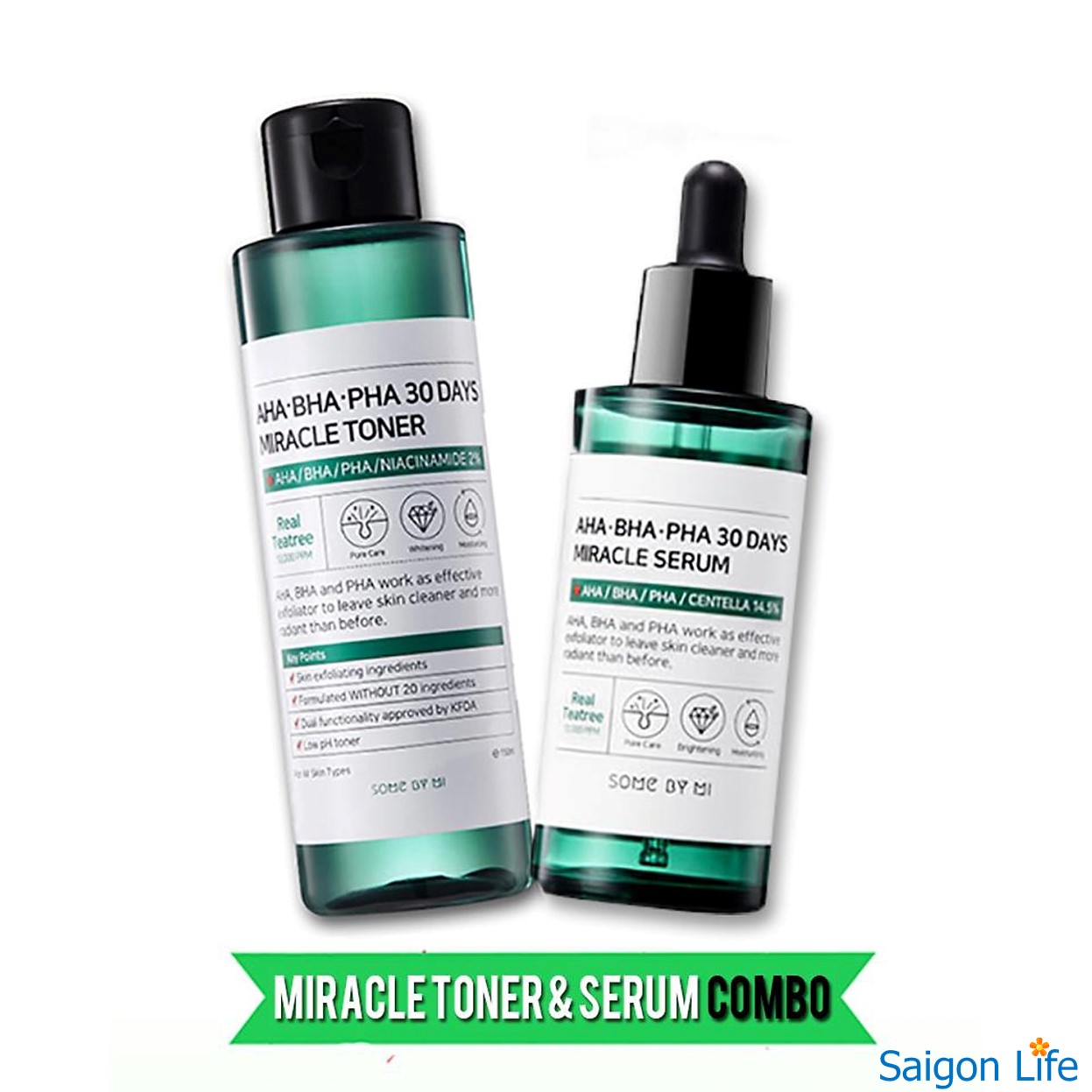 Combo Nước Hoa Hồng Giảm Mụn Some By Mi AHA-BHA-PHA 30 Days Miracle Toner 150ml Và Serum Giảm Mụn Some By Mi AHA-BHA-PHA 30 Days Miracle Serum 50ml