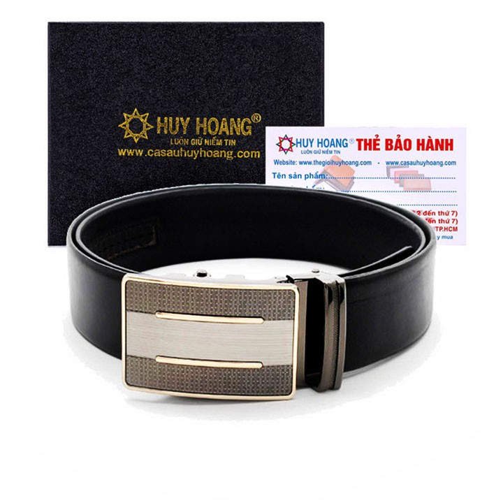 Thắt lưng nam da bò bản lớn 1,4m đầu tăng Huy Hoàng màu đen HT4144