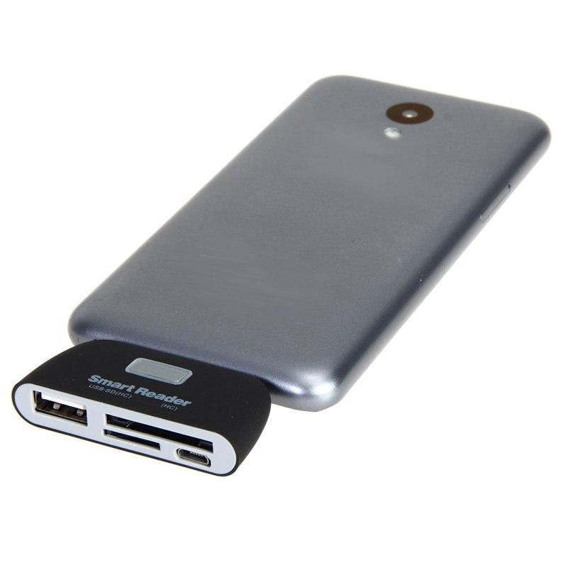 Đầu đọc thẻ thông minh 4 trong 1 OTG / TF / SD với cổng sạc Micro USB