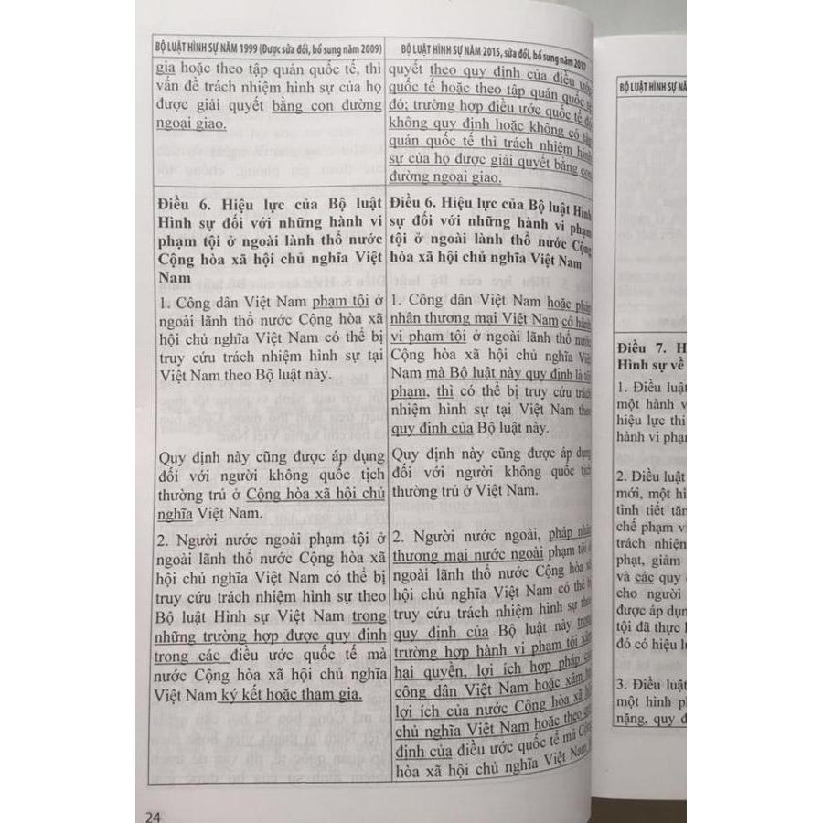 So sánh đối chiếu bộ luật hình sự năm 1999 sửa đổi bổ sung 2009 và Bộ luật hình sự 2015 sửa đổi bổ sung 2017