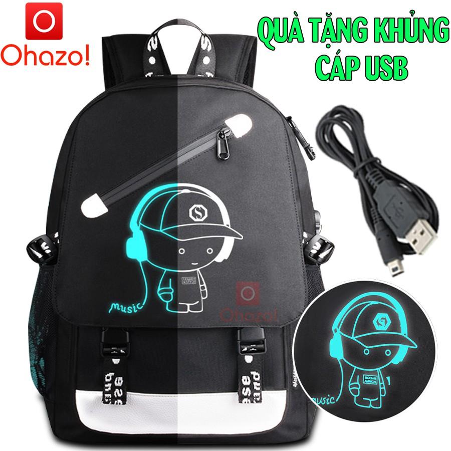 Balo thời trang phát sáng trong bóng tối Ohazo! In hình Boy Music cá tính - Tặng cáp sạc USB - Đi học đi chơi siêu HOT