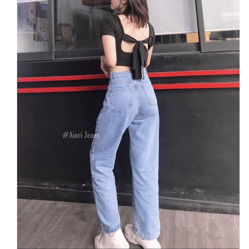 Quần Jeans Nữ - Quần Jean Ống Suông Lưng Cao, Jeans Ống Rộng Cao Cấp, Họa Tiết In Trái Tim Đen, Vải Mềm Mịn, Thoáng Mát