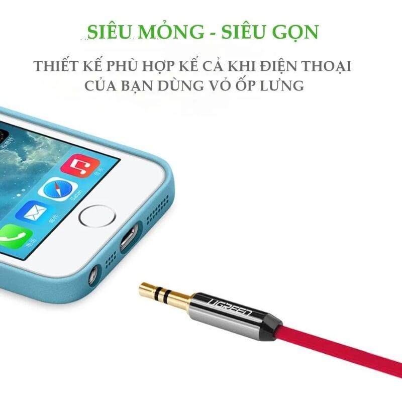 Ugreen UG10798AV119TK 1M Đỏ Cáp âm thanh 2 đầu 3.5mm dương chữ L dây dẹt - HÀNG CHÍNH HÃNG