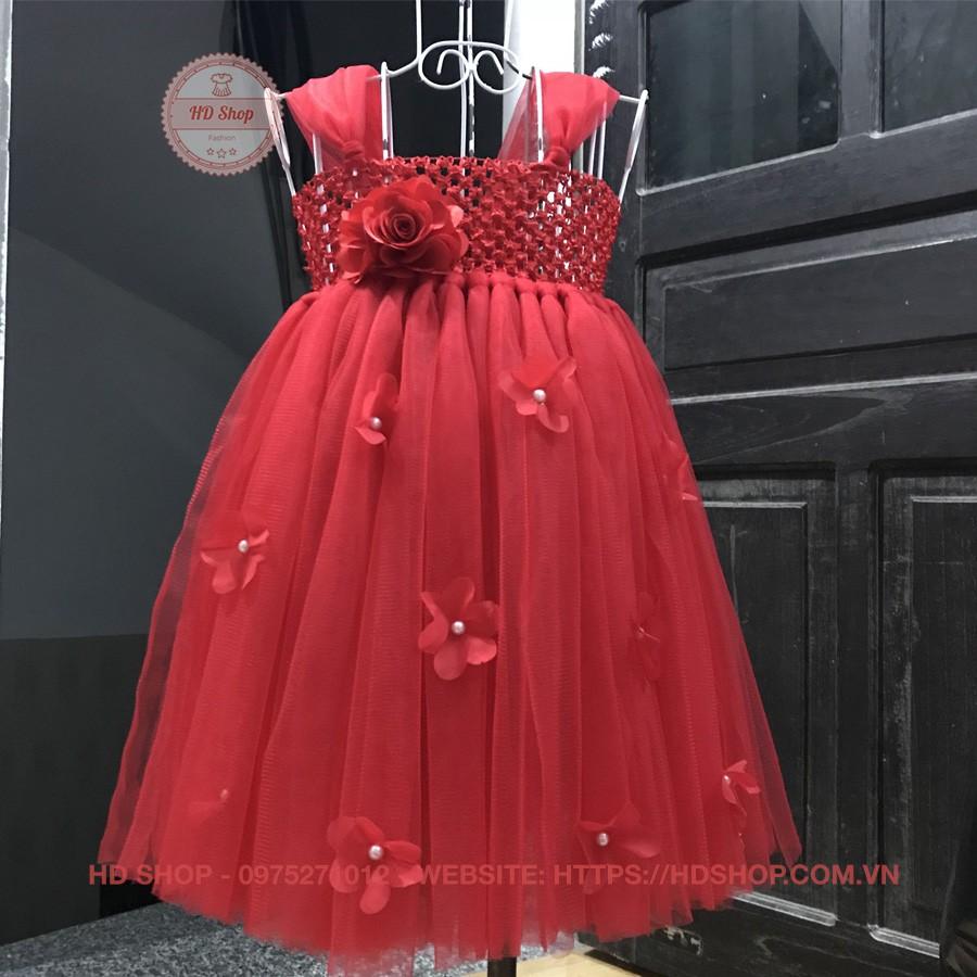 Đầm tutu cho bé ️️ Đầm tutu đỏ hoa hồng đỏ 1b