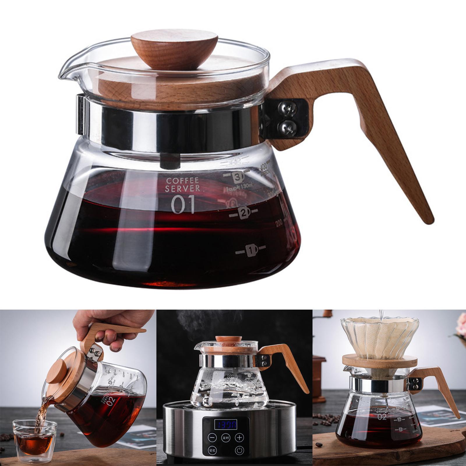 Anti-Scalding Coffee Pot V60 Carafe Wood Lid Accessories Coffee Maker for Kitchen Barista