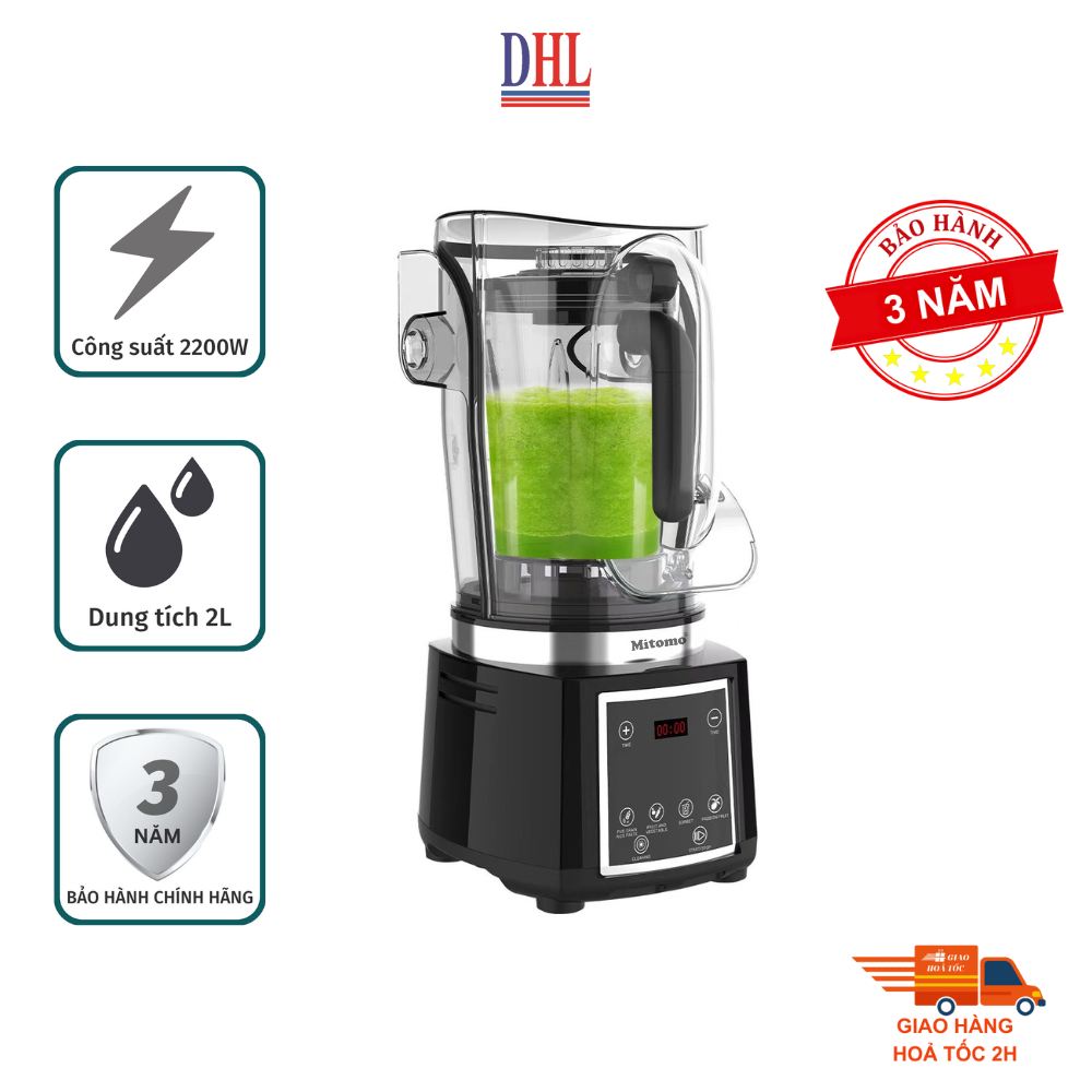 Máy xay sinh tố chuyên dụng cho quán kinh doanh, pha chế Mitomo KJ2200 chóng ồn hàng chính hãng