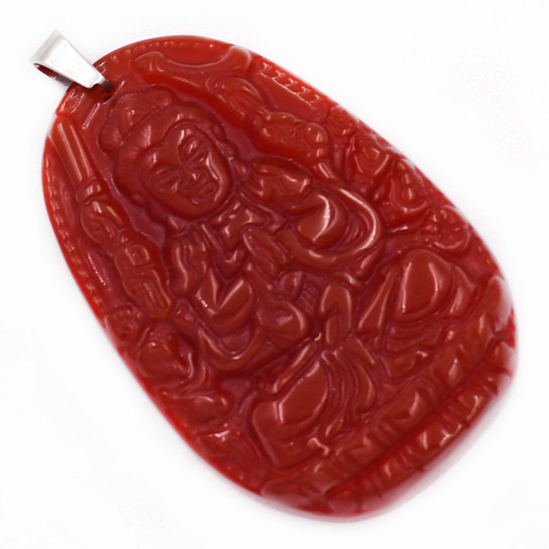 Mặt Phật Thiên thủ thiên nhãn mã não đỏ 5 cm kèm móc và dây chuyền inox, Mặt Phật bản mệnh, Quan âm nghìn tay nghìn mắt