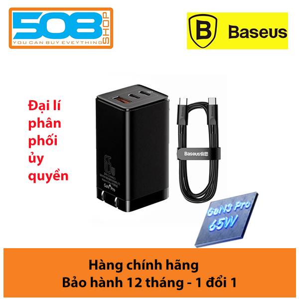 Bộ sạc nhanh Baseus GaN3 Pro Quick Charger 65W (Type Cx2 + USB , PD3.0/ PPS/ QC4.0/ SCP/ FCP Multi Quick Charge Protocol, GaN2 Technology) hàng chính hãng