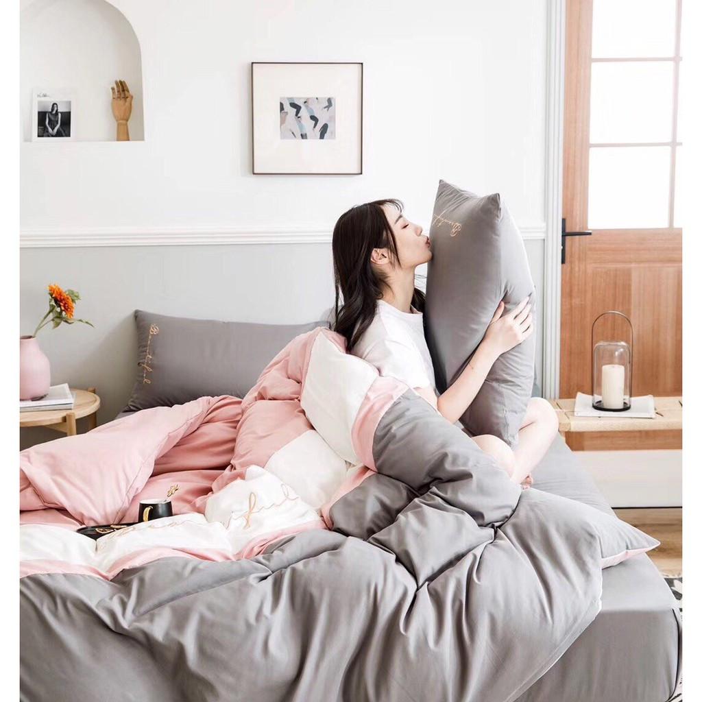 Bộ 5 Món Chăn Trần Bông Ga Gối Cotton Tici Xuất Nhật Beauty Phối Màu