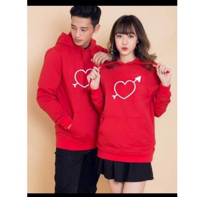 {Có ảnh thật} Áo hoodie đỏ Unisex nam nữ in trang trí