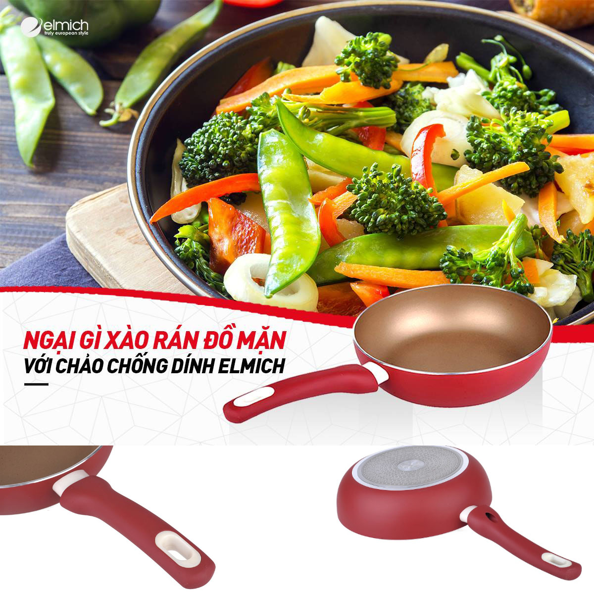 Chảo Chống Dính Sâu Lòng Cao Cấp Đáy Từ Elmich size 20/24/26/28cm Hàng Chính Hãng