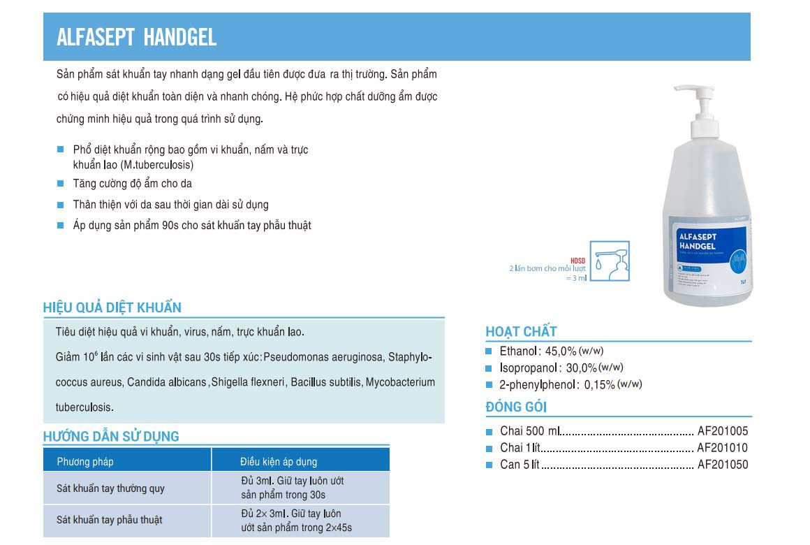 Gel rửa tay khô sát khuẩn nhanh Alfasept Handgel 1L - Diệt khuẩn hiệu quả, tránh khô da tay