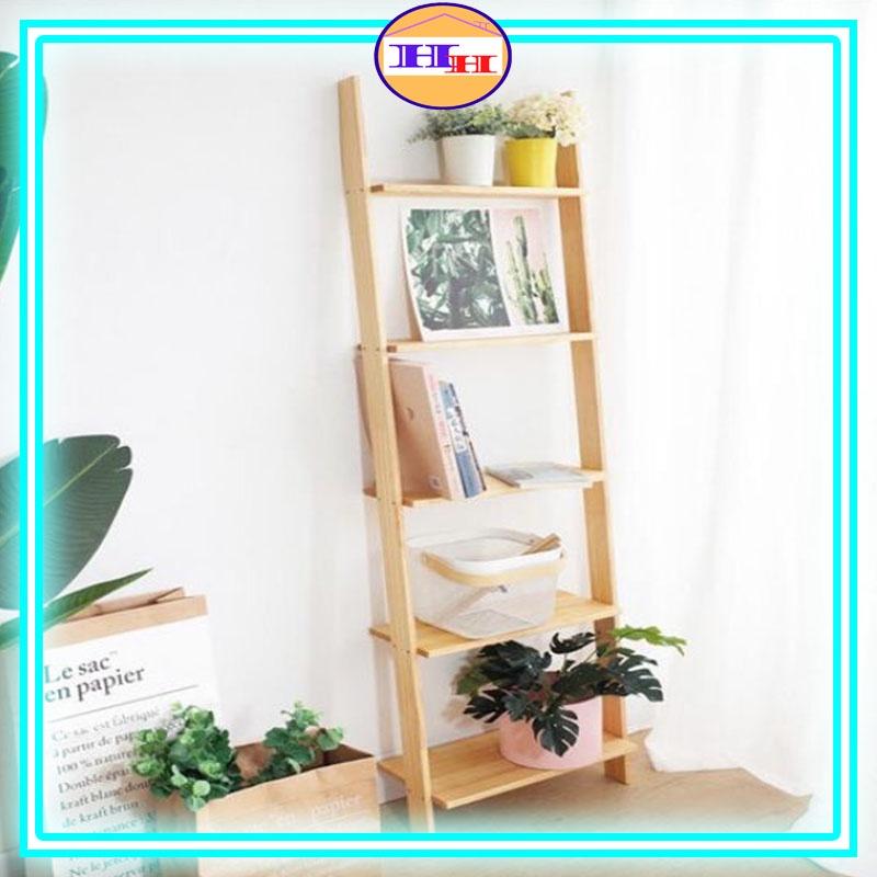Kệ gỗ trang trí phòng khách hình thang loại 4 tầng bằng gỗ thông nhập khẩu