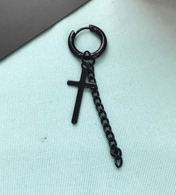 Bông tai chữ thập khoen tròn unisex phong cách Hàn Quốc