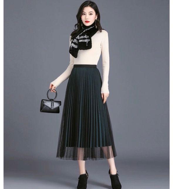HÀNG NEW_ CHÂN VÁY XẾP LI ĐẸP_CHÂN VÁY XẾP LI DÁNG DÀI MẶC ĐƯỢC 2 MẶT