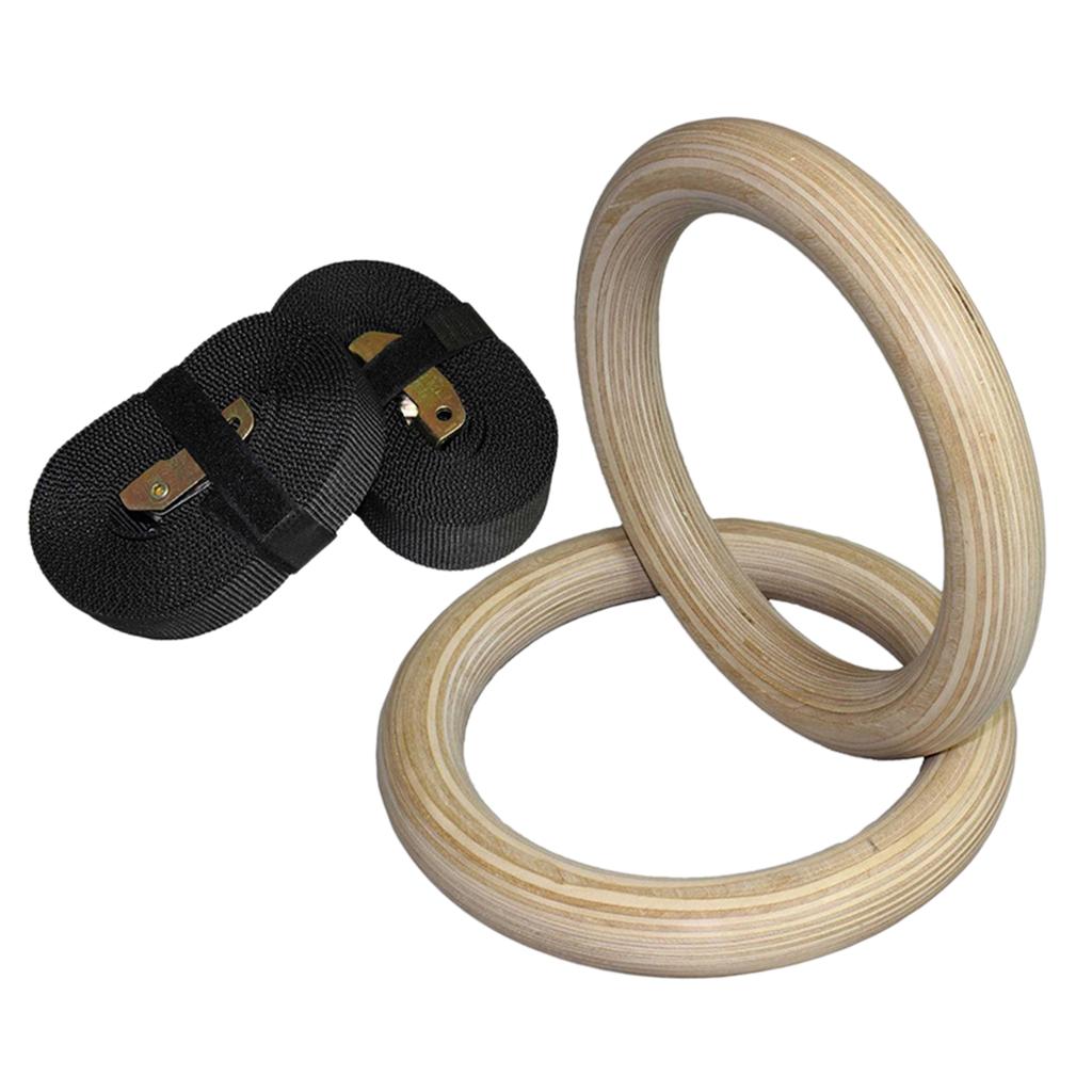 Wood Gymnastic Rings with Adjustable Straps Heavy Duty Gym Equipment