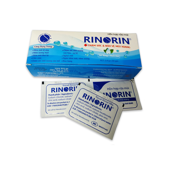 Bộ bình rửa mũi xoang thương hiệu RINORIN kèm 30 gói hỗn hợp cho người lớn và trẻ em dung tích 250ml