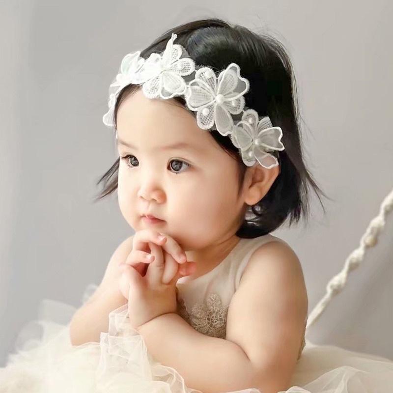 Băng đô cài tóc đính hoa ren kiểu tiểu thư xinh xắn cho bé gái