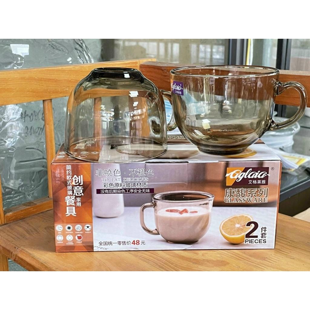 Combo 2 Cốc thủy tinh màu hổ phách có tay cầm