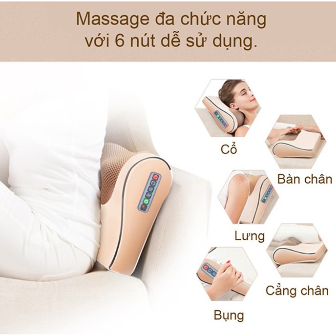 Gối massage cổ vai gáy, máy massage hồng ngoại 20 bi cao cấp