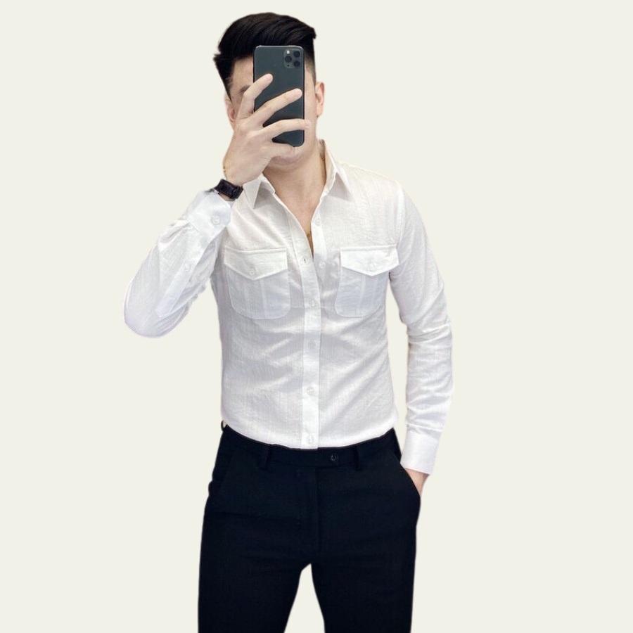 Áo sơ mi đũi nam dài tay LUZADO áo đũi nam cao cấp hàng hiệu - Áo nam vải đũi PHỐI 2 TÚI NGỰC CÁ TÍNH-LÊN FORM SIÊU ĐẸP