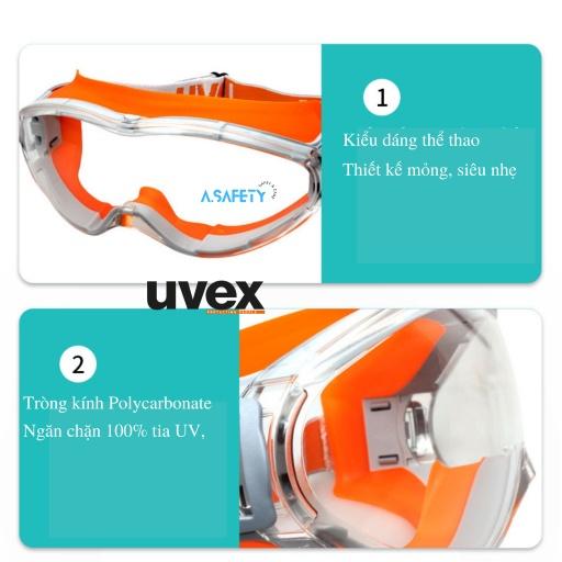 Kính bảo vệ mắt cao cấp Uvex Ultrasonic 9302245 chính hãng, bảo vệ mắt đa năng, chống bụi, tia uv, động sương