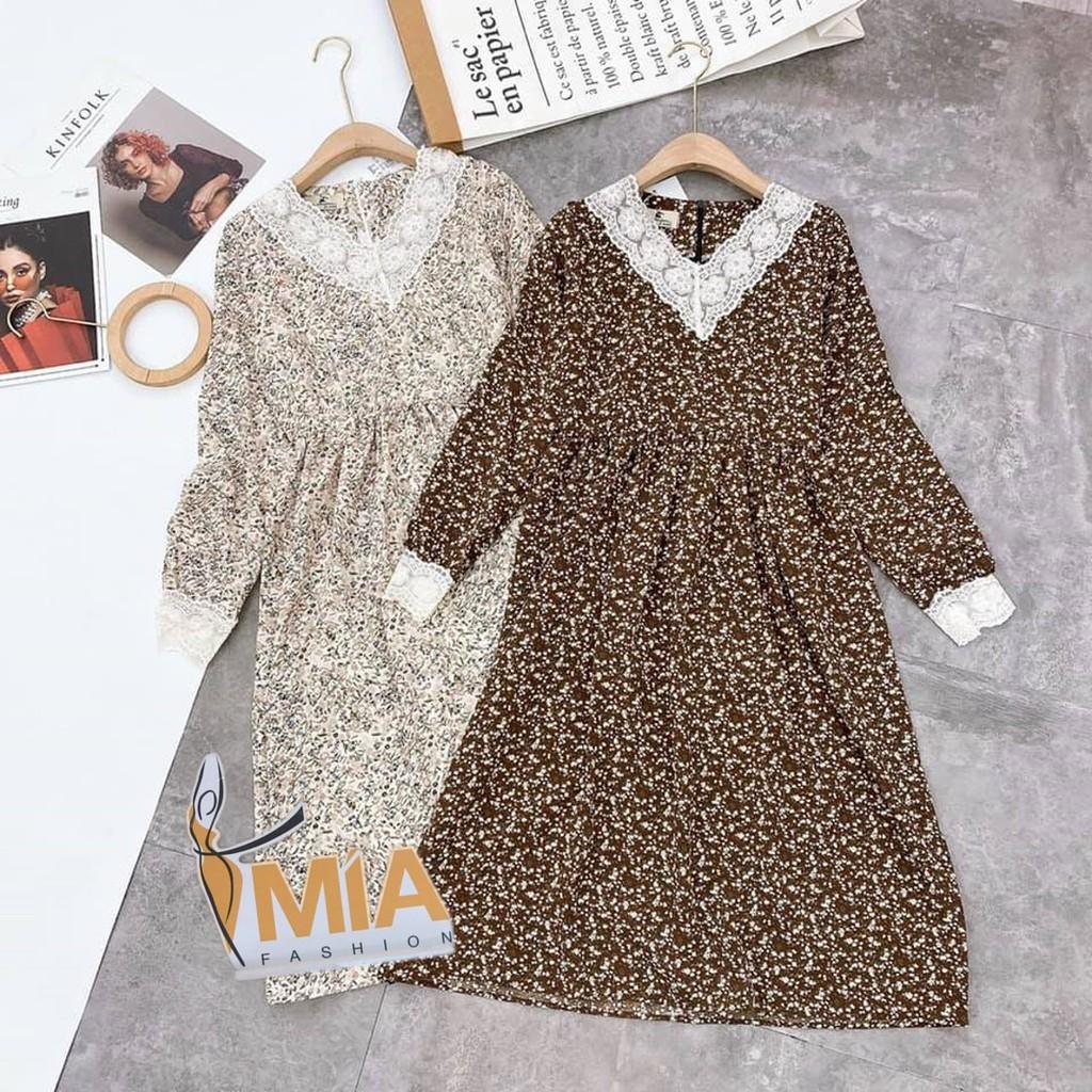 ĐẦM HOA CỔ REN TAY REN NÂU - DA2433