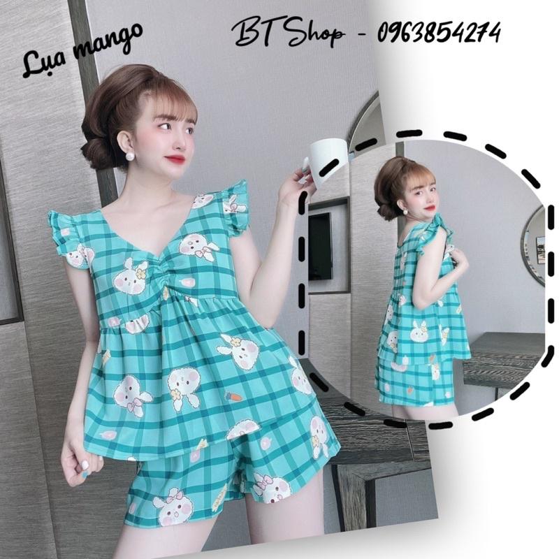 Đồ ngủ lụa mango tay cánh tiên quần đùi hoạ tiết freesize 42-57kg