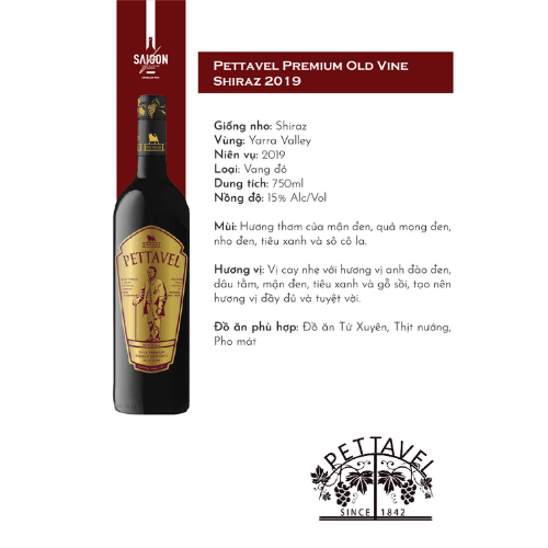 Rượu vang đỏ Pettavel Premium Old Vine Shiraz 2019 750ml 15% Alc