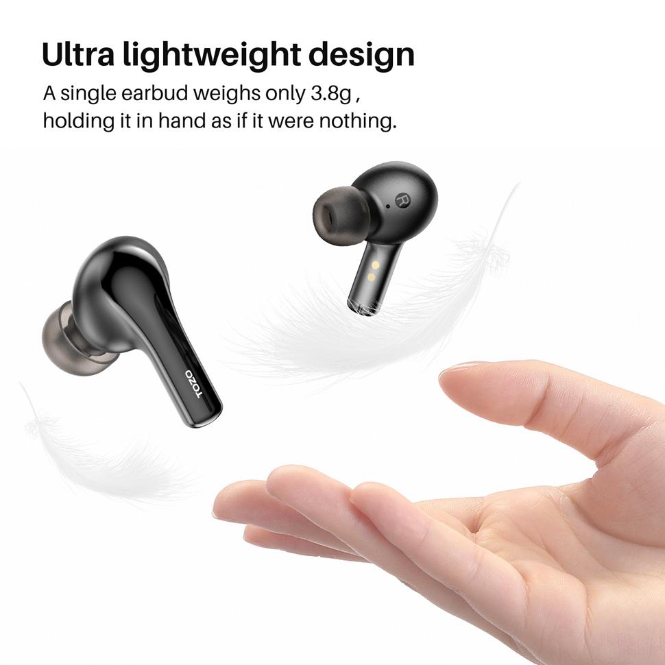 Tai nghe TOZO A2 Bluetooth 5.3, Tai nghe nhét tai không dây mini, Tai nghe nhét tai, Micrô tích hợp, Âm thanh sống động với hộp sạc Màu sắc: A2-Đen