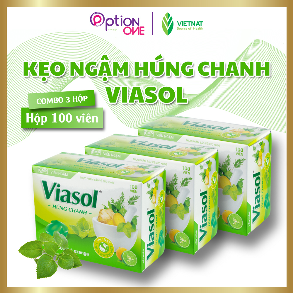 [COMBO 3 HỘP] Kẹo ngậm Viasol húng chanh Vietnat giảm ho ấm họng - 100 viên/ hộp