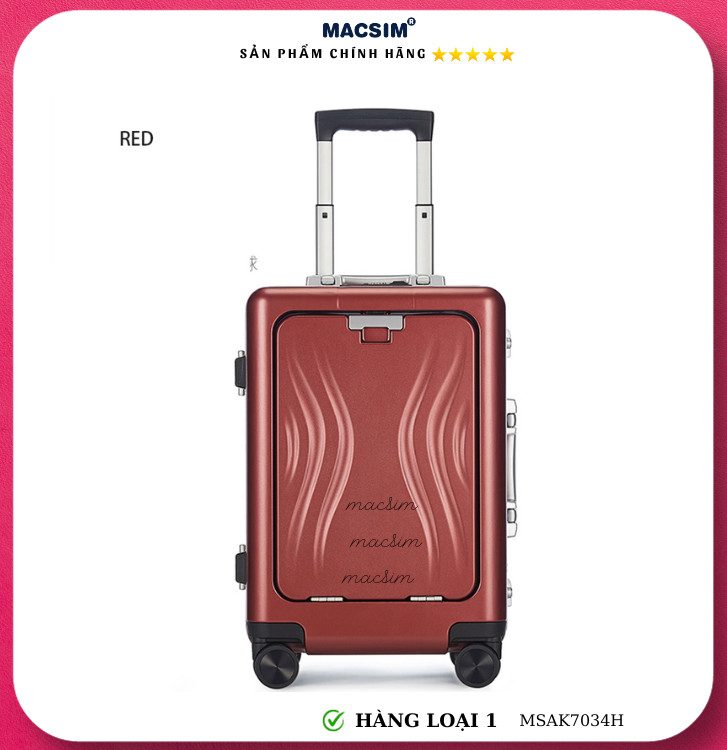 Vali cao cấp Macsim Aksen hàng loại 1 MSAK7034H cỡ 20 inch màu ghi, đỏ