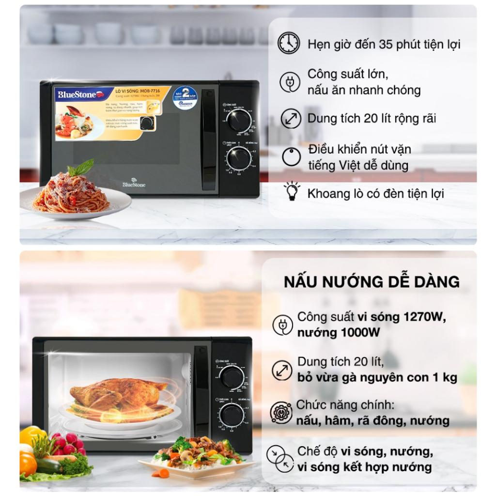 Lò Vi Sóng Có Nướng BlueStone MOB-7716, 1270w - 20Lit, Hàng Chính Hãng
