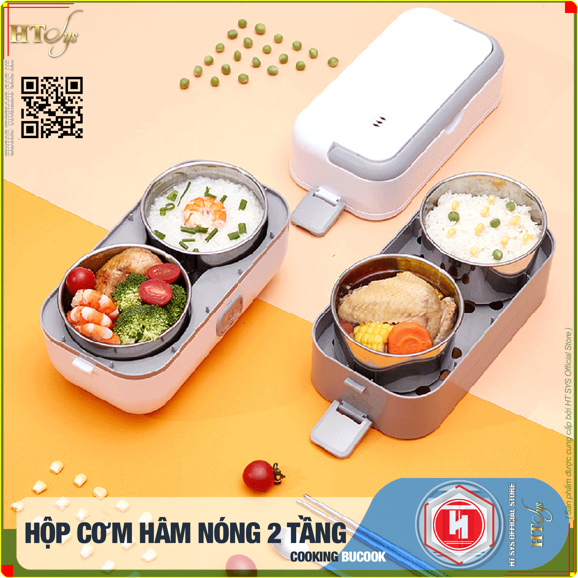 Hình ảnh Hộp cơm hâm nóng cắm điện HT SYS - BUCOOK DFH C02 - 2 Lít 2 Tầng 4 Ngăn Có Thể Nấu Và Hâm Nóng Thức Ăn, Ruột Bằng Inox 304