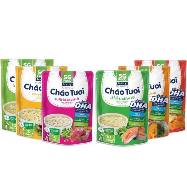 Lốc 6 (61) - Cháo Tươi Baby Sài Gòn Food 240g vị (gà, thịt bằm, bò, tôm, lươn, cá hồi)