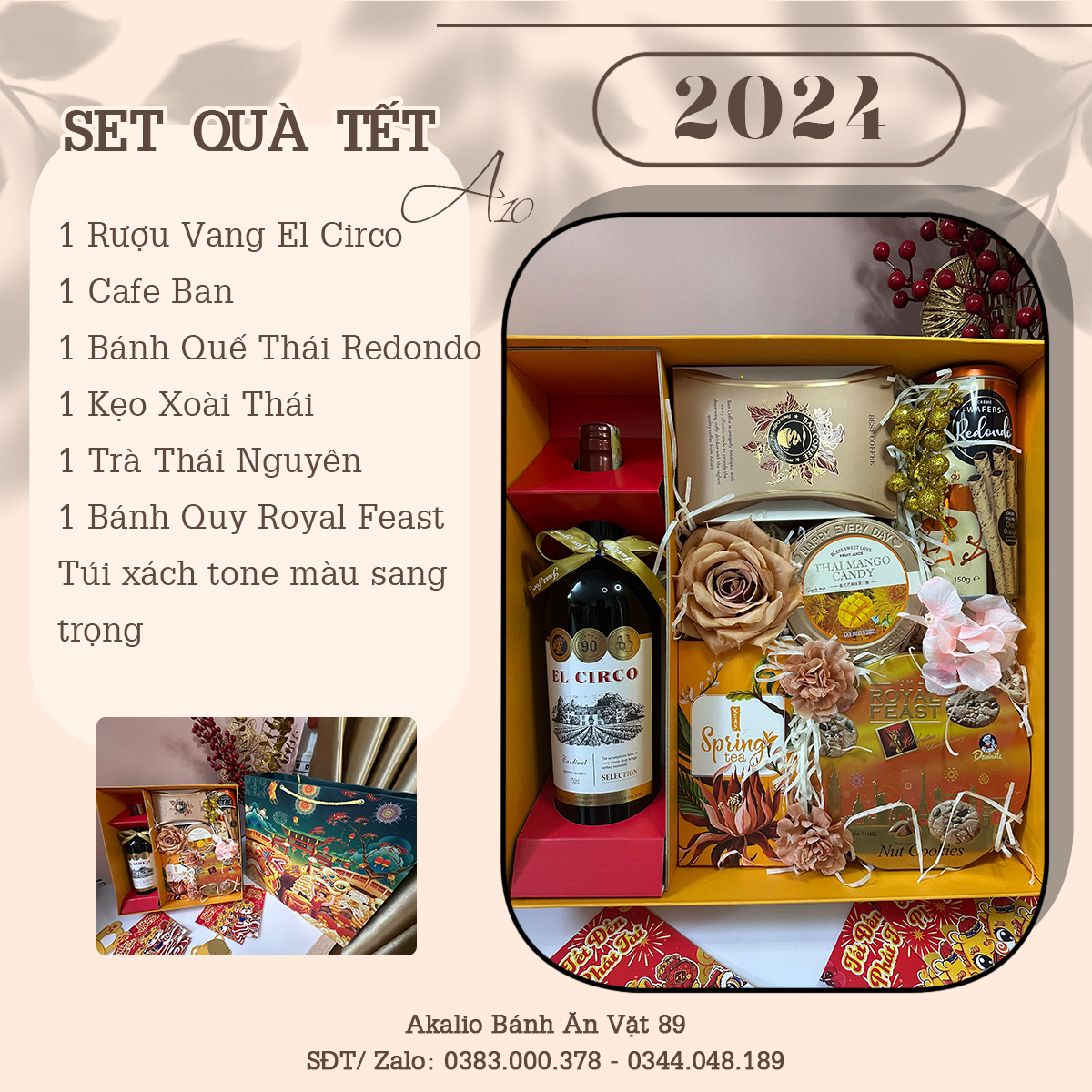 Set Hộp Quà Tết Lục Hợp Đồng Xuân Sang Trọng Thích Hợp Để Biếu Tặng Dịp Năm Mới Có Vang Đỏ, Trà, Bánh Kẹo Đủ Đầy, Ý Nghĩa