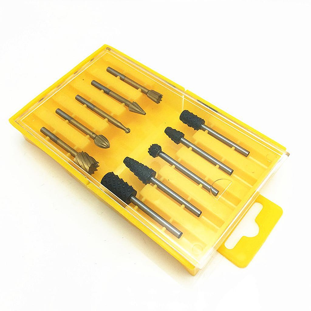 Set of 10pcs 1/8" Shank HSS Router Bits Engraving Carving Rotary Burr File