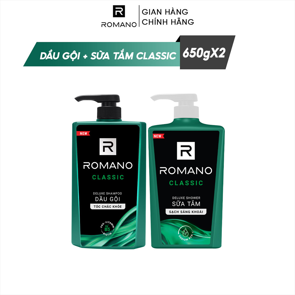 Combo Dầu gội và Sữa tắm Romano Classic cổ điển lịch lãm 650gr/chai