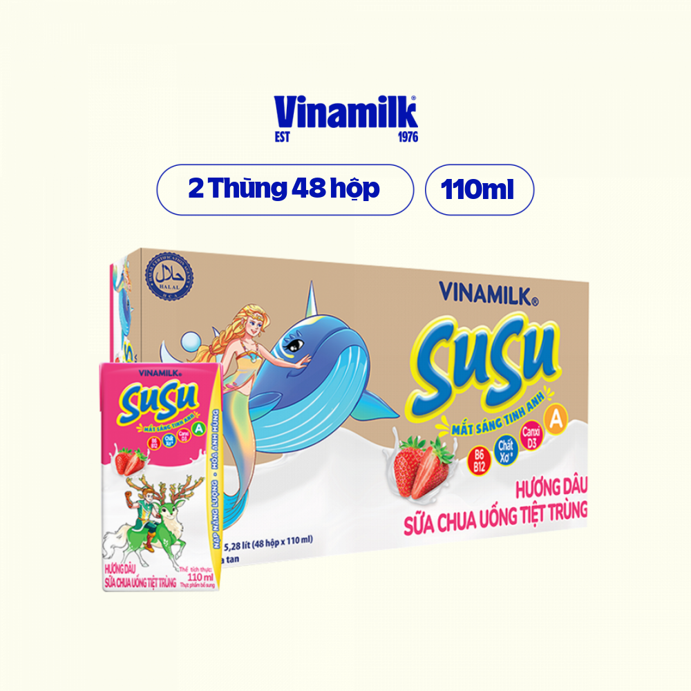 Thùng 48 Hộp Sữa Chua Uống Tiệt Trùng Vinamilk Susu 110ml - Hương Dâu