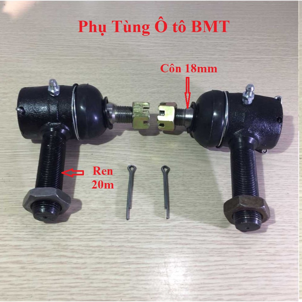 Một cặp (2 cái) Rotuyn (rô tin) lái dùng cho xe tải  1.5 tấn - 2.5 tấn, mã BJ1041, gai ngoài 20mm, côn 16mm, có chỉnh